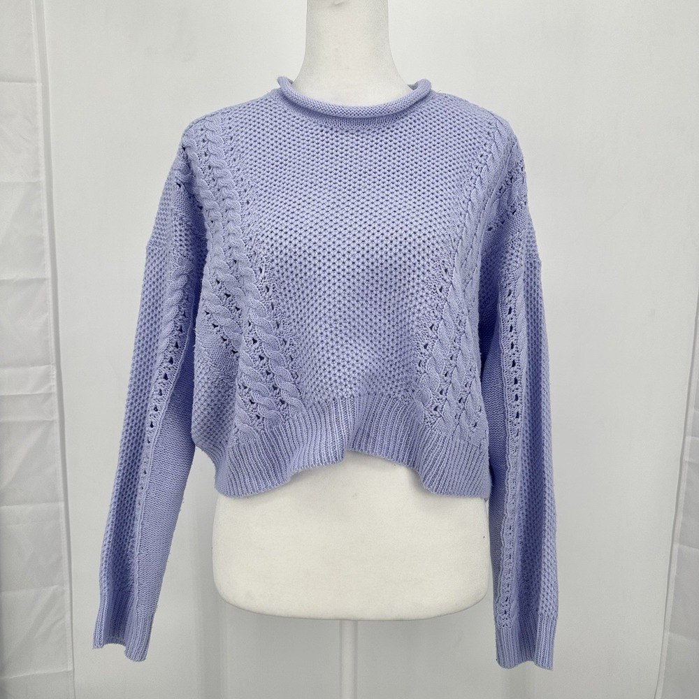 Charlotte Russe Women Cropped‎ Roll Neck Sweater M Lavender Cable Knit Boxy Cozy